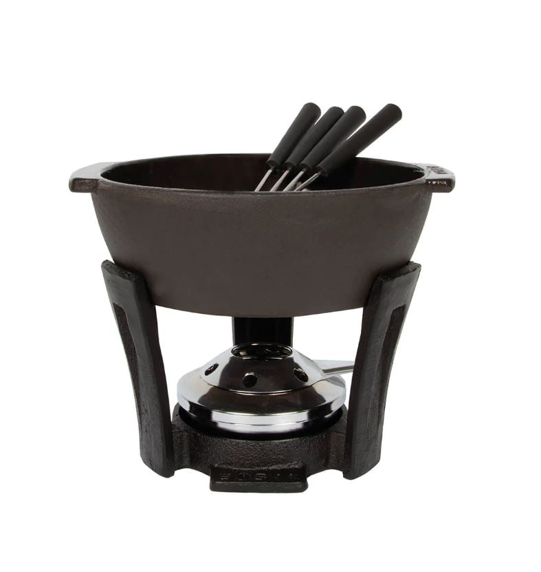 a black cheese fondue set