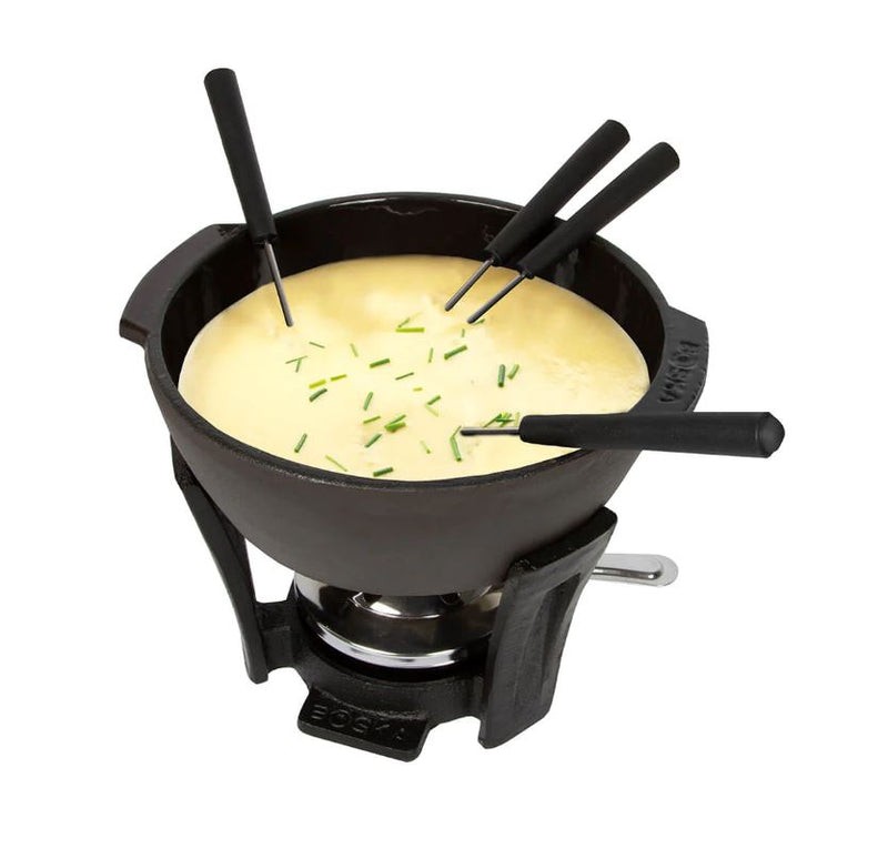 a black cheese fondue set