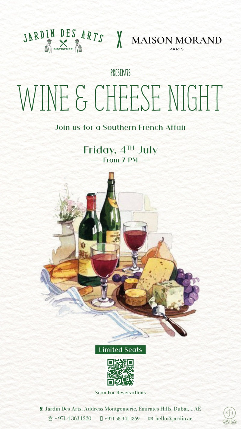 Cheese & Wine Night at JARDIN DES ARTS |  4th July 2025
