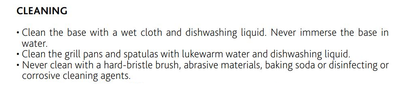instructions on how to clean the Raclette cheese set