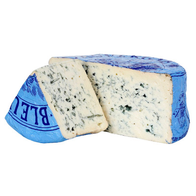 two slices of Bleu d'Auvergne french blue cheese