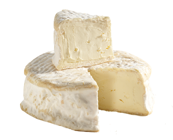 three slices of soft ripened Triple Crème cheese with a snow-white edible rind.